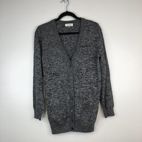 Calvin Klein Gray Heathered  Lightweight Cardigan Front Pockets Size M - Picture 1 of 11